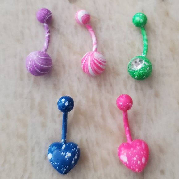 14g belly ring, Navel Piercing,  banana barbell 5 total - Picture 2 of 2